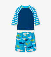 Load image into Gallery viewer, Great White Shark Baby Rashguard Set - Morrocan Blue
