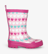 Load image into Gallery viewer, Multicolour Hearts Shiny Rain Boots - Candy Pink