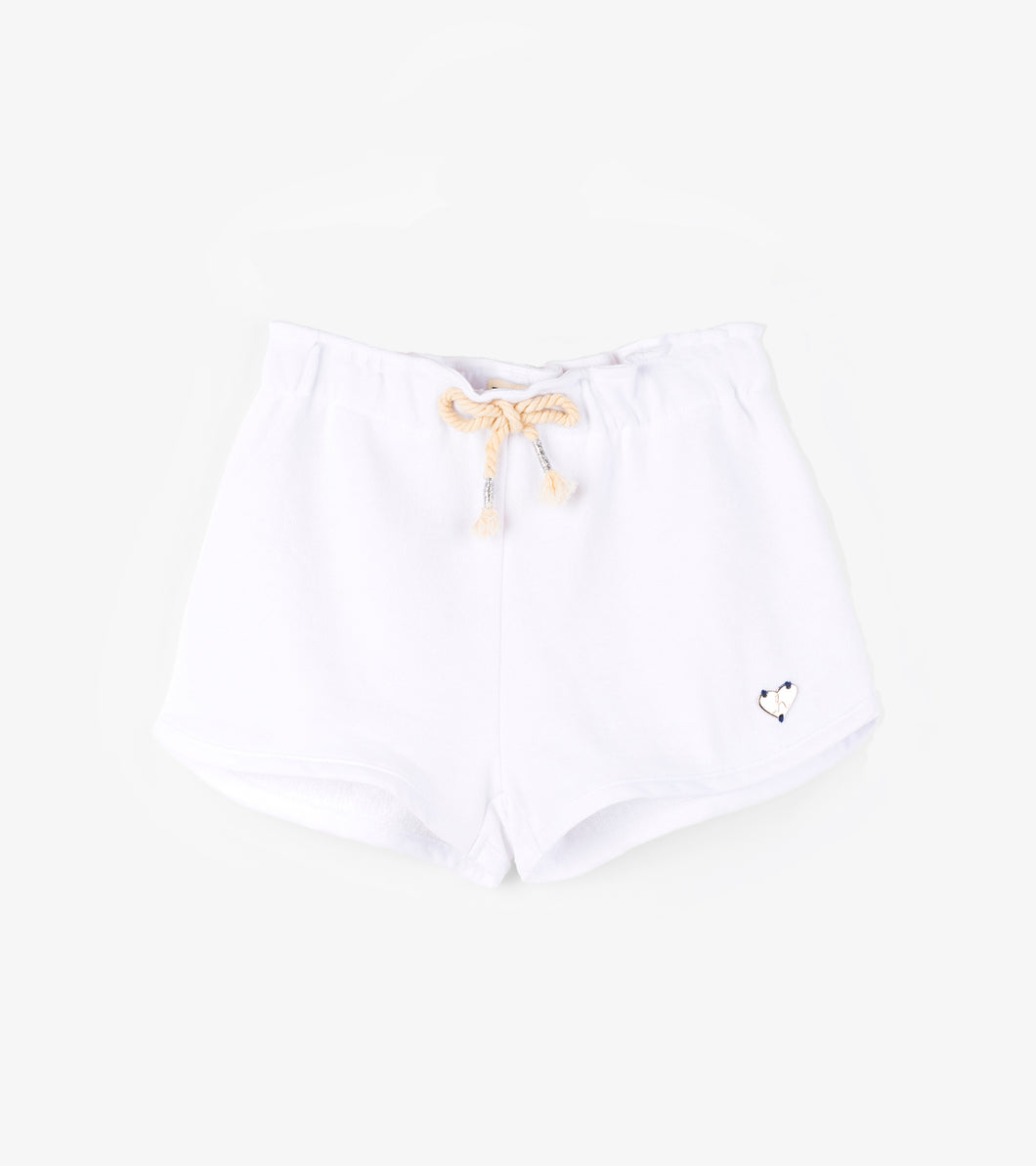 White French Terry Paper Bag Shorts - White