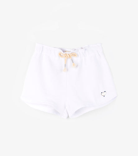 White French Terry Paper Bag Shorts - White