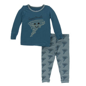 Print Long Sleeve Pajama Set - Heritage Blue Happy Tornado