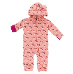 Print Quilted Hoodie Coverall with Sherpa - Lined Hood Blush Rainbow Berry