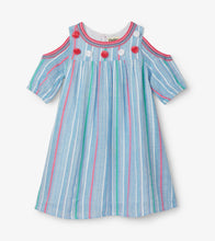 Load image into Gallery viewer, Summer Stripe Cold Shoulder Dress - Blue