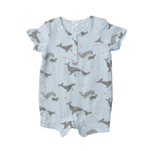 Load image into Gallery viewer, Grey Whales/Blue Henley Shortall