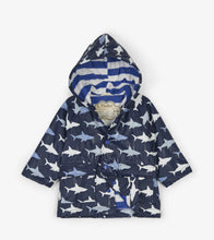 Load image into Gallery viewer, Colour Changing Shark Frenzy Baby Raincoat