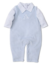 Load image into Gallery viewer, Pique Giraffe Family Velour Overall Set MIX - White/Lt Blue