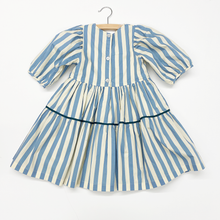 Load image into Gallery viewer, Girls Maribelle Dress - Sky Stripe - Faded Denim Angora Stripe