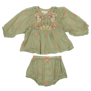 Ava Bella 2-Piece Set - Green Tea With Multi Embroidery