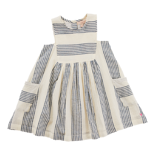 Courtina Dress - Antique White/Navy Column Stripe