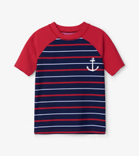 Load image into Gallery viewer, Nautical Stripe Short Sleeve Rashguard - Peacoat