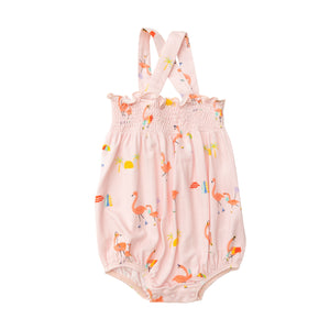 Boardwalk Flamingos/Pink Smocked  Sunsuit