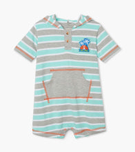 Load image into Gallery viewer, Summer Stripes Hooded Baby Terry Romper - Athletic Grey