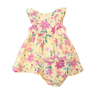 Clematis/Yellow Ruffle Sundress And  Diaper Cover