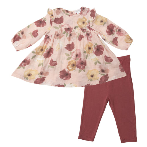 Bordeaux Ruffle Sleeved Dress And  Legging
