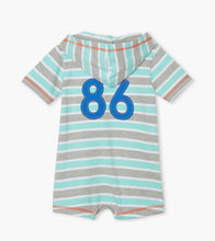 Load image into Gallery viewer, Summer Stripes Hooded Baby Terry Romper - Athletic Grey