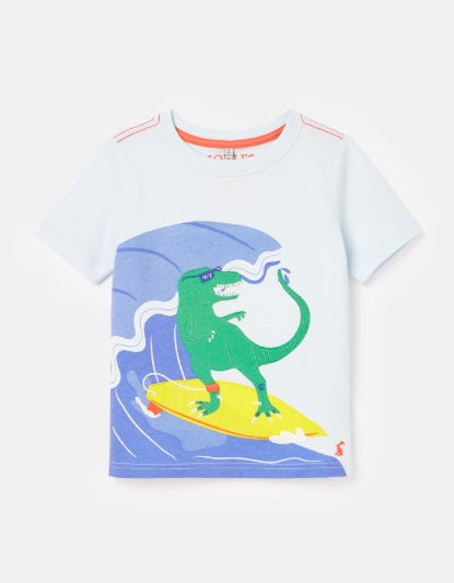 Archie Applique T-Shirt - Blue Surfing Dino