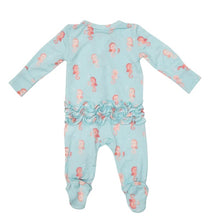 Load image into Gallery viewer, BABY PINK SEAHORSES 2-Way Ruffle Back Zipper Footie