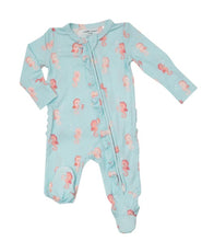 Load image into Gallery viewer, BABY PINK SEAHORSES 2-Way Ruffle Back Zipper Footie
