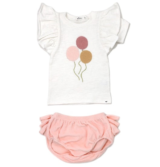 oh baby! Balloon OYSTH Bttrfly Slub Tee - Rffl Terry Tushie-Pale Pink