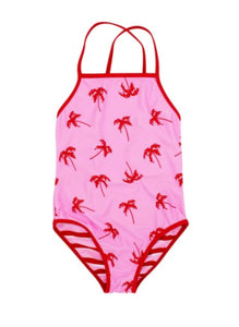 Beach Babe One Piece - Pink Sketchy Palm