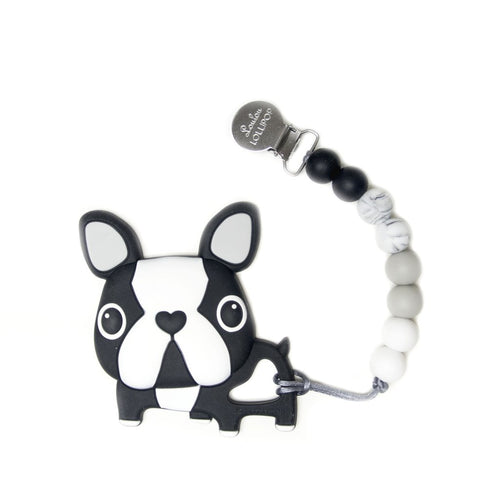 Boston Terrier Silicone Teether Holder Black Set