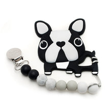 Load image into Gallery viewer, Boston Terrier Silicone Teether Holder Black Set