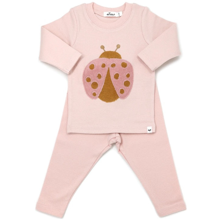 oh baby! Blush Ladybug Terry Appl L/S 2pc Set-Pale Pink