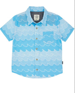 Cosmic Waves Button Down Woven - Blue Grotto