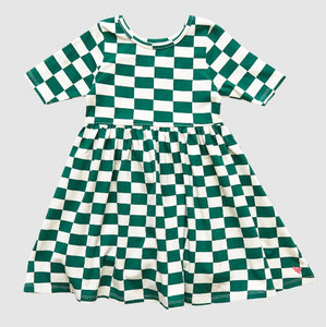 Girls Organic Steph Dress - Evergreen Rectangle Check