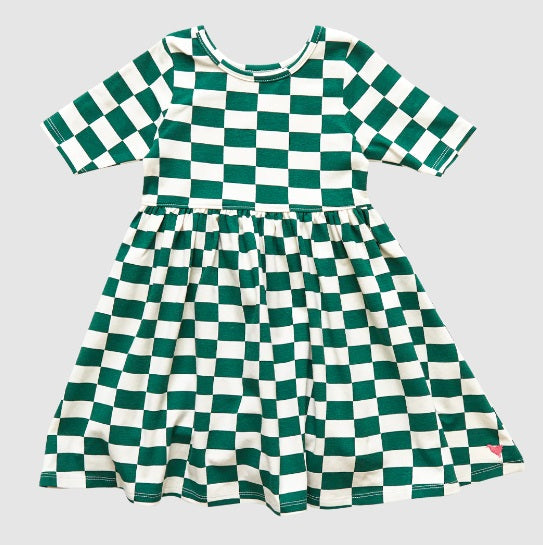 Girls Organic Steph Dress - Evergreen Rectangle Check