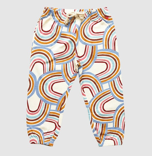 Girls Organic Sweatpants - Antique White Rainbows
