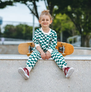 Girls Organic Sweatshirt - Evergreen Reactangle Check