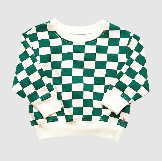 Girls Organic Sweatshirt - Evergreen Reactangle Check