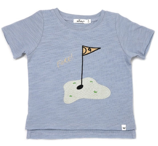 oh baby! Golf FORE! Terry Appl Slub Raw - Edge Tee-Fog