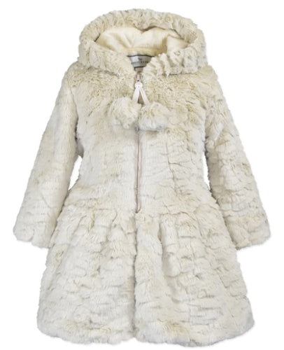 Hooded Zip Front Pompom Coat Frappe