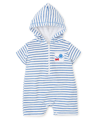 Under the Sea Blue Terry Romper Stripe