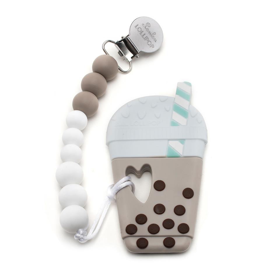 Bubble Milk Tea Silicone Teether Holder Taupe