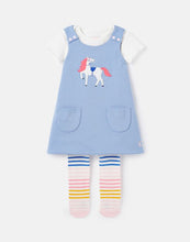Load image into Gallery viewer, Miya Organically Grown Cotton Pinafore Dress Set - Blue Horse