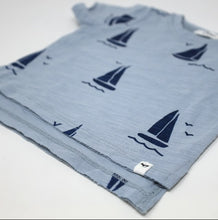 Load image into Gallery viewer, oh baby! Navy Sailboat Slub Raw Edge - Tee Short Set-Fog