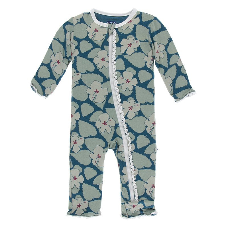 Print Muffin Ruffle Coverall with Zipper Oasis Hibiscus