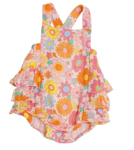 Retro Daisy Ruffle Sunsuit Petal Pink