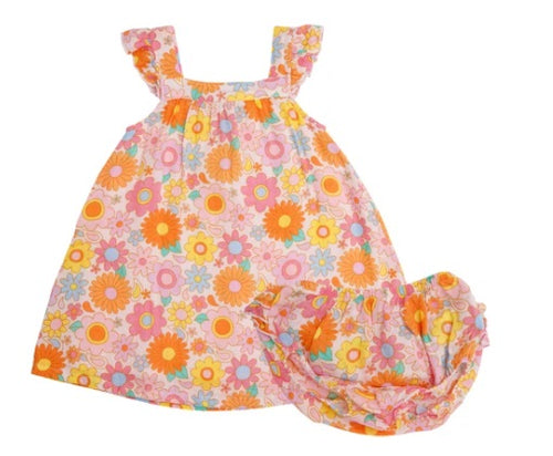 Retro Daisy Sundress/Diaper Cover Petal Pink