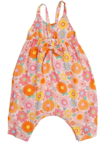 Retro Daisy Tie Back Romper Petal Pink