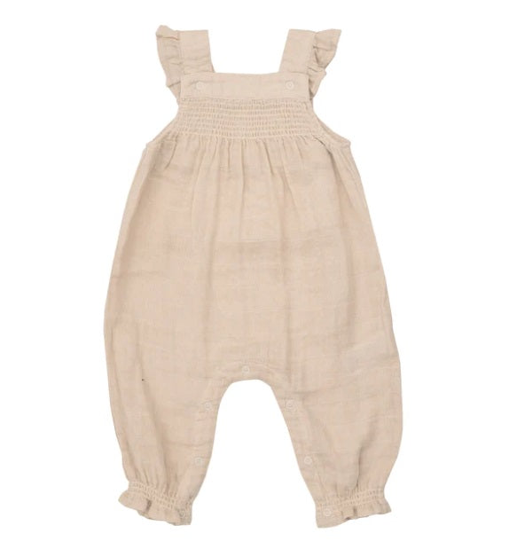 SOLID MUSLIN SOFT LINEN Smocked  Coverall