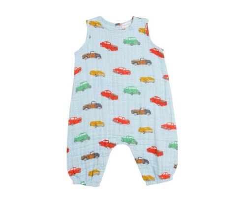 Vintage Trucks Slvless Romper Blue