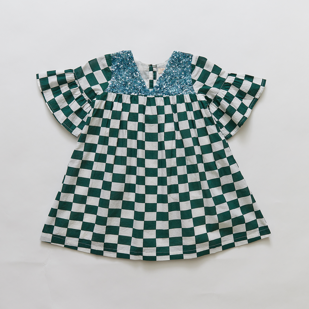 Girls Coco Dress - Hunter Green Rectangle Check