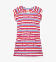 Load image into Gallery viewer, Shimmer Palms Raglan Drop Waist Dress - Pink Yarrow