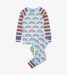 Magical Rainbows Organic Cotton Raglan Pajama Set - Aqua Splash