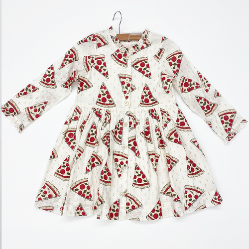 Girls Autumn Dress - Pizza Party