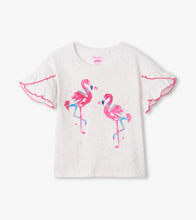 Load image into Gallery viewer, Fancy Flamingo Flutter Sleeve Tee - White